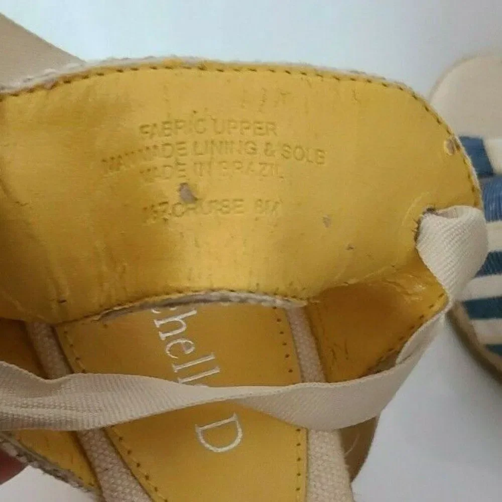 Michelle D Denim Striped‎ Espadrille Wedges Size 8M | Blue White Nautical Ribbon